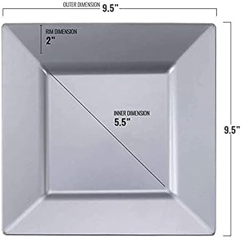 kaya Elegant Silver Square Dinner Plates  95 Pack of 10  Perfect for Weddings Birthday Parties Festivals  More - Image 3
