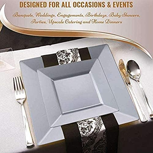 kaya Elegant Silver Square Dinner Plates  95 Pack of 10  Perfect for Weddings Birthday Parties Festivals  More - Image 5
