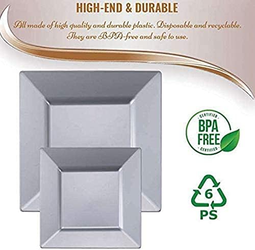 kaya Elegant Silver Square Dinner Plates  95 Pack of 10  Perfect for Weddings Birthday Parties Festivals  More - Image 4