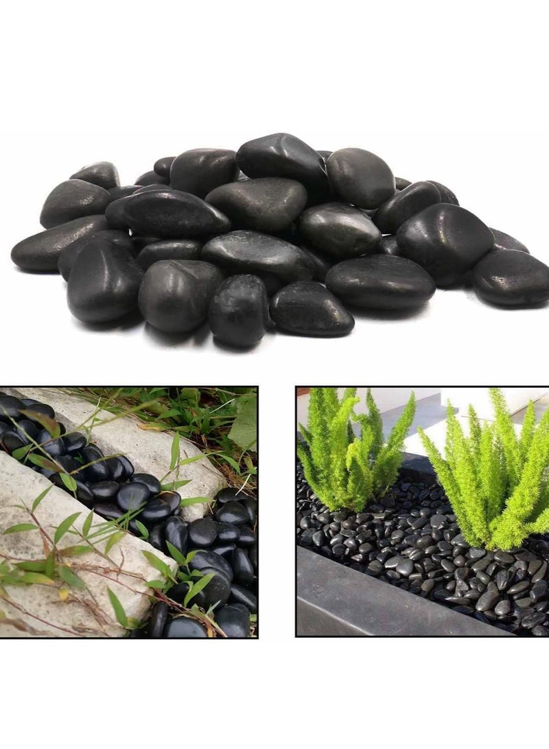 vsell24 2-4cm Black Decorative Pebbles River Rock Large Black Light Polished Stones For Glassware, Vases, Outdoor Graden, Lawn Aquariums  - Image 2