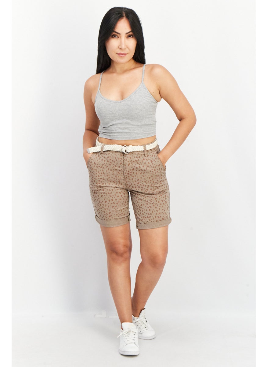 ESPRIT Women Belted Allover Print Shorts, Brown  - Image 3