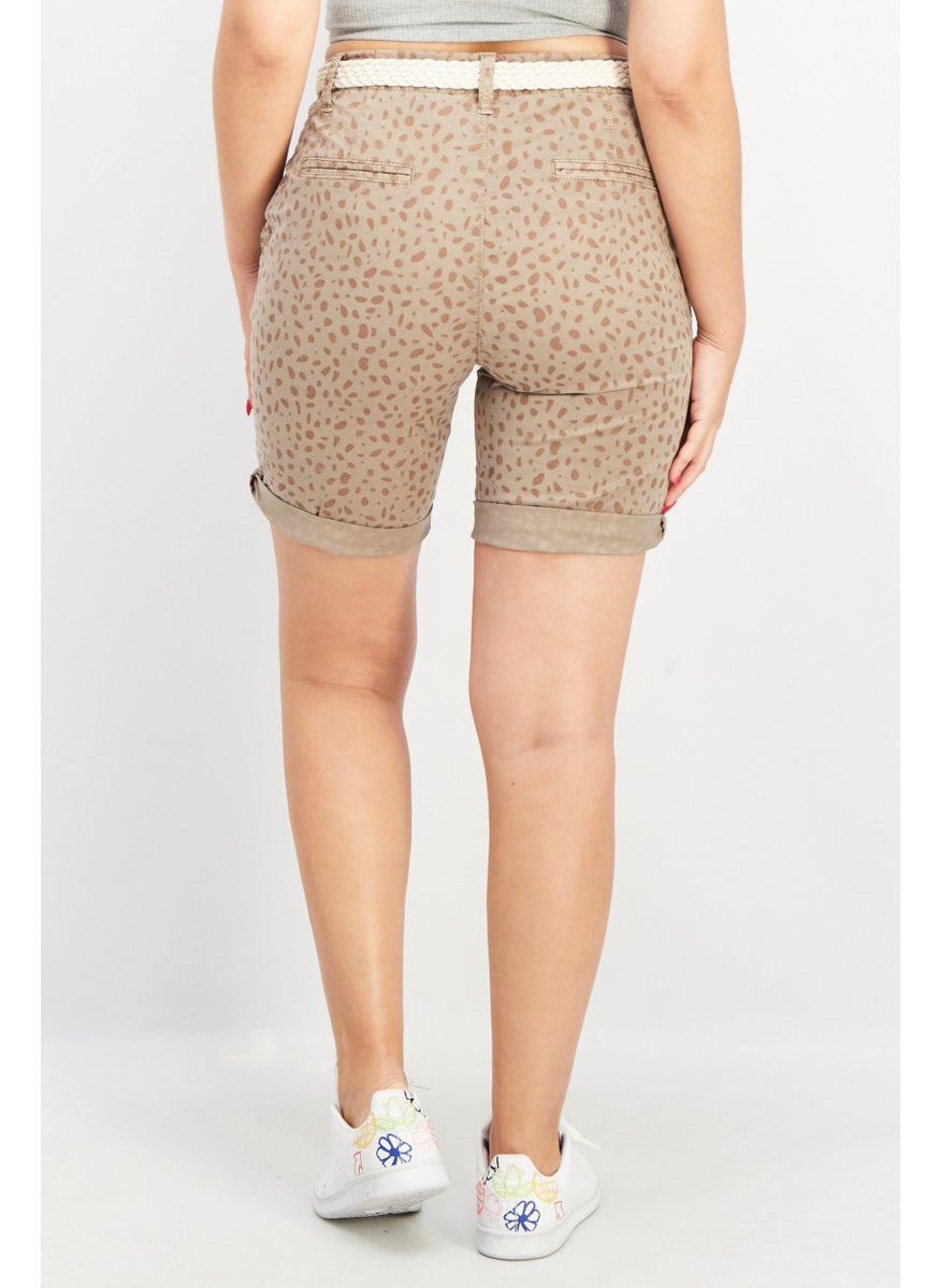 ESPRIT Women Belted Allover Print Shorts, Brown  - Image 4