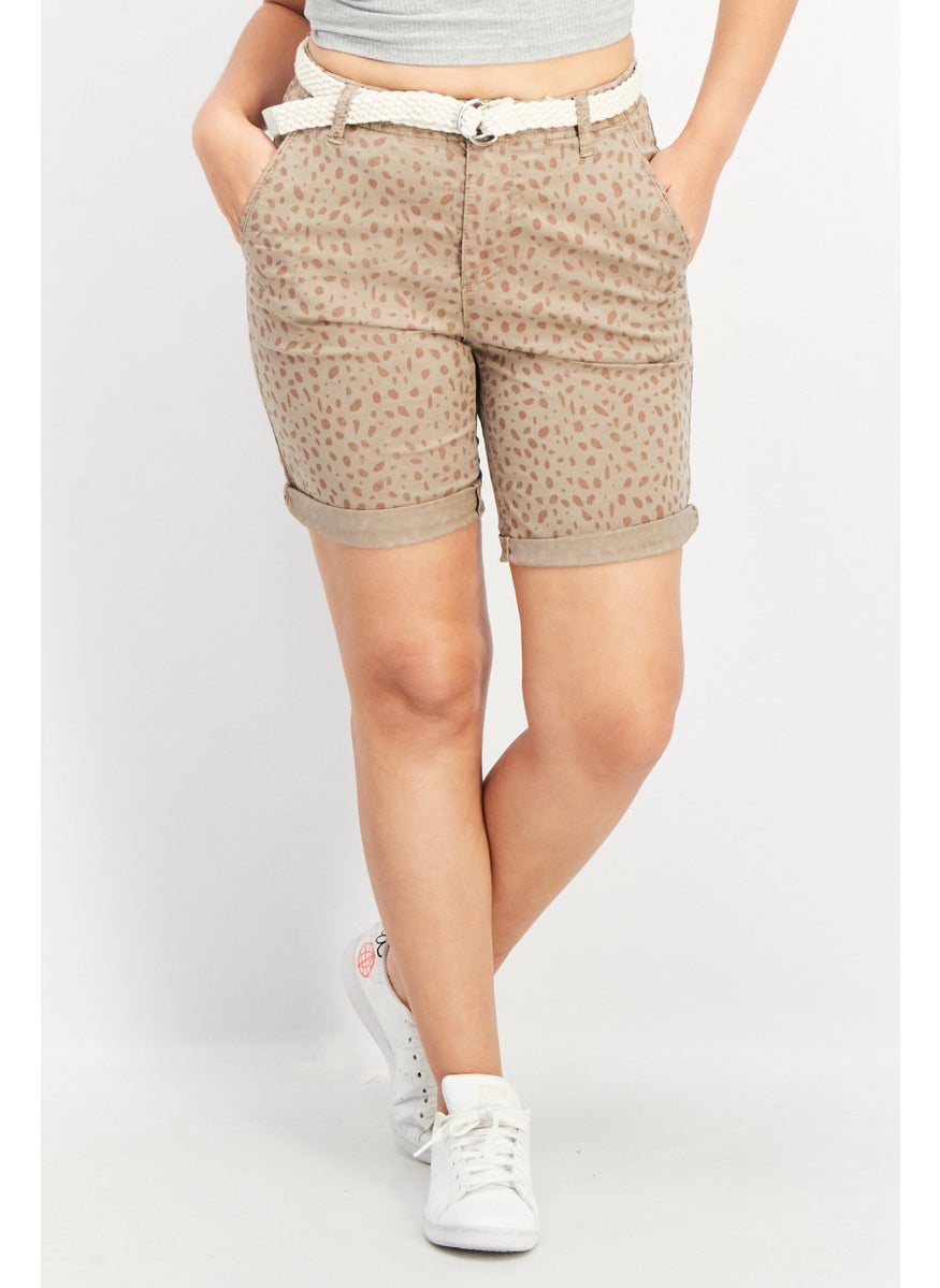 ESPRIT Women Belted Allover Print Shorts, Brown  - Image 1