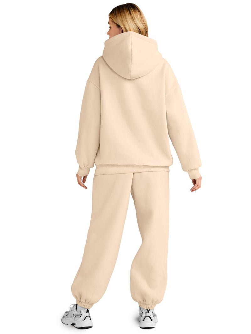AUTOMET Women 2 Piece Outfits 2026 Plus Size Fall Fashion Airport Travel Pants Lounge Set Leisure Vacation Winter Clothes Sweatsuits Apricot M - Image 3