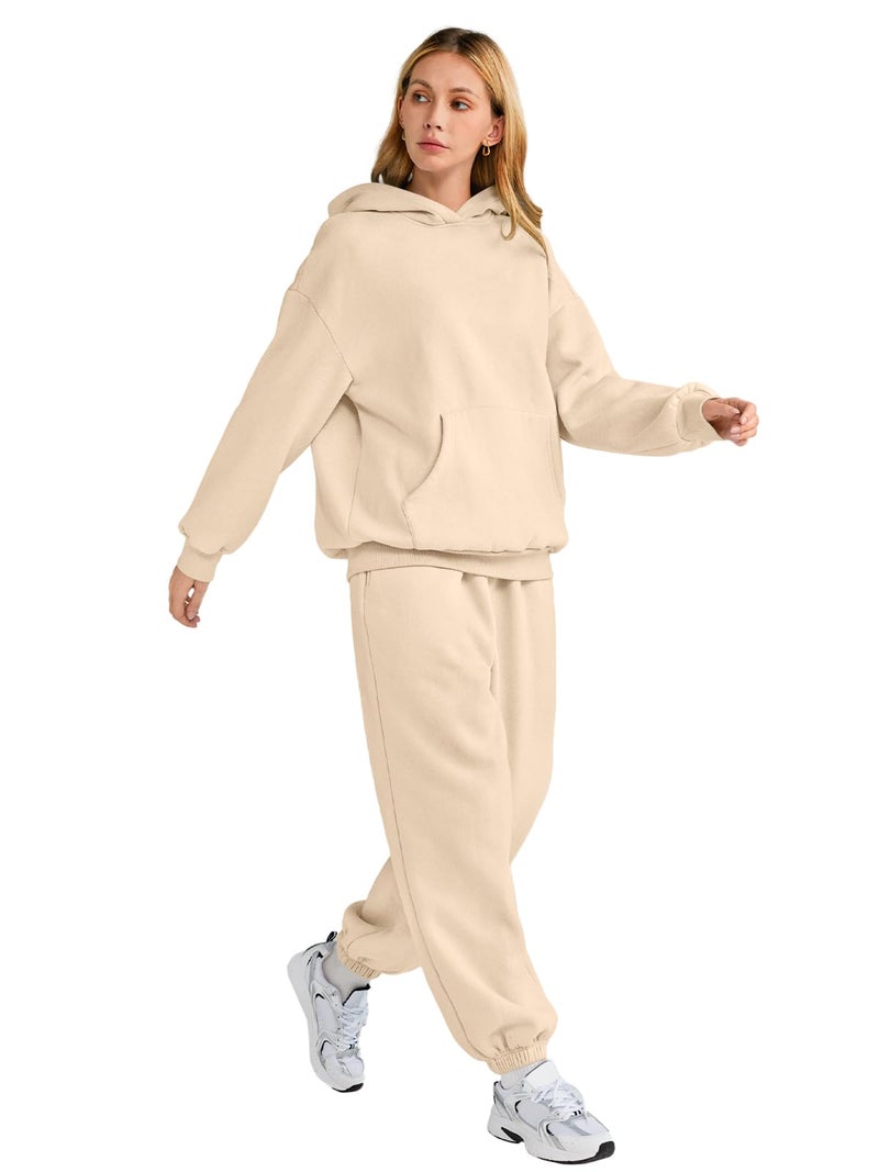 AUTOMET Women 2 Piece Outfits 2026 Plus Size Fall Fashion Airport Travel Pants Lounge Set Leisure Vacation Winter Clothes Sweatsuits Apricot M - Image 4