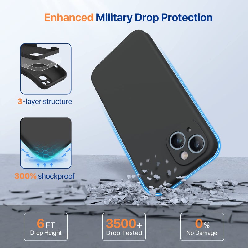Miracase Designed for iPhone 14 Plus Case with Screen Protector,[Upgraded Enhanced Camera Protection],Shockproof Liquid Silicone Case with Microfiber Lining,6.7 inch, Black - Image 2
