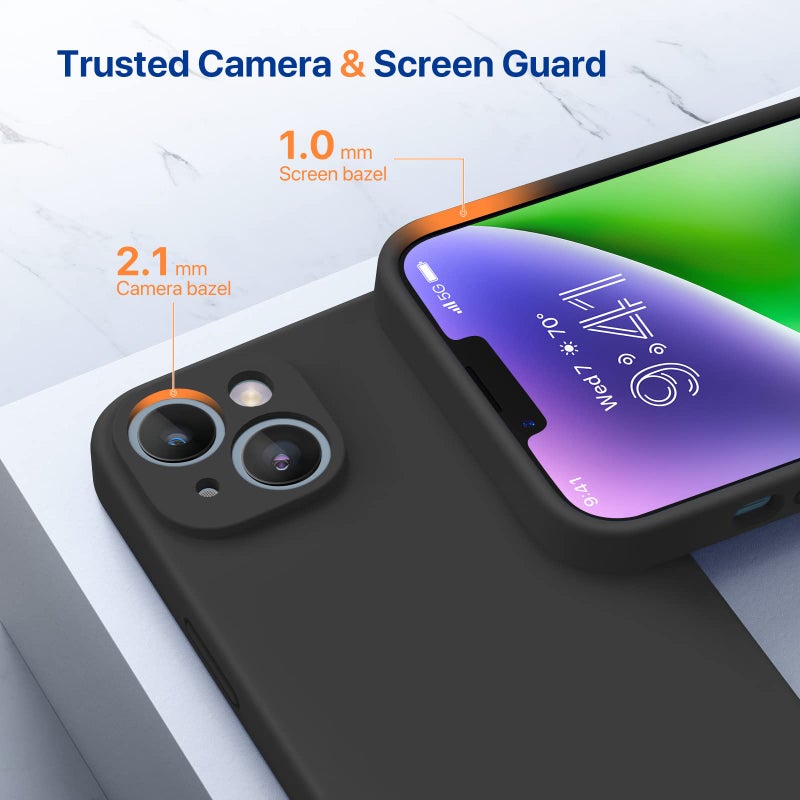 Miracase Designed for iPhone 14 Plus Case with Screen Protector,[Upgraded Enhanced Camera Protection],Shockproof Liquid Silicone Case with Microfiber Lining,6.7 inch, Black - Image 4