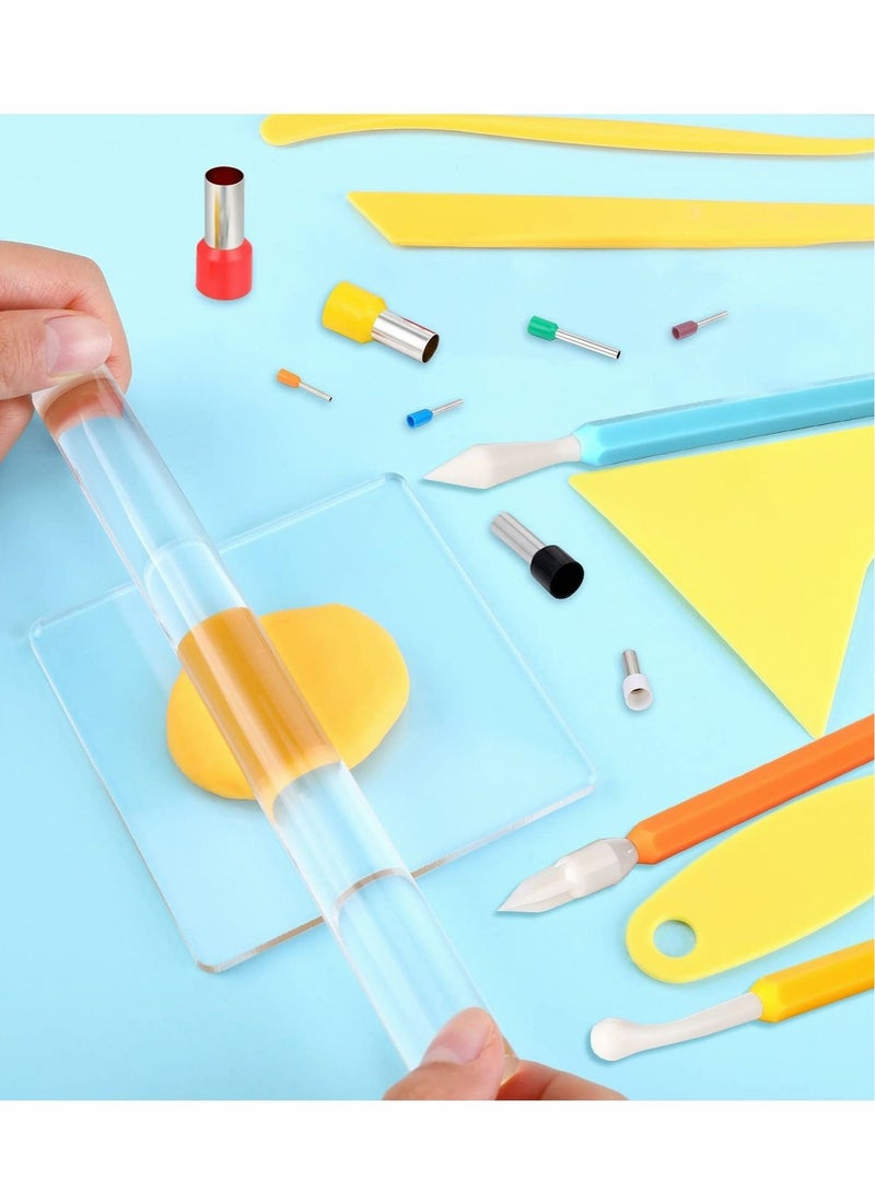 Captaintech Clay DIY Tool Set, Acrylic Clay Roller Sheet Plastic Scraper Backing Board Stainless Steel Round Circle Shape Cutter Plastic Polymer Clay Shaping Tool for DIY Craft Making 57 Pieces - Image 2