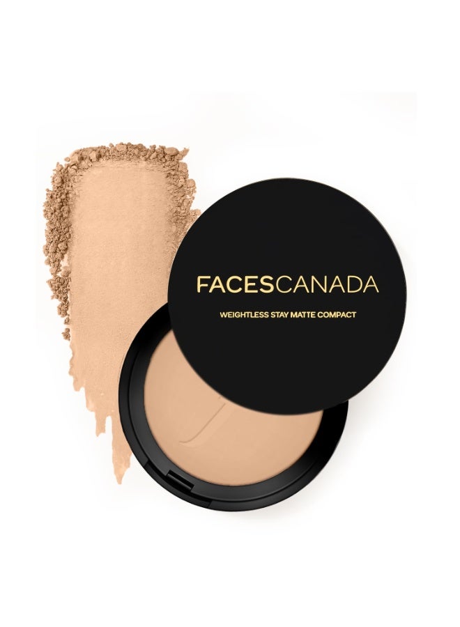 FACESCANADA Weightless Stay Matte Finish Compact Powder - Beige,9 G|Non Oily Matte Look|Evens Out Complexion|Hides Imperfections|Blends Effortlessly|Pressed Powder For All Skin Types - Image 1