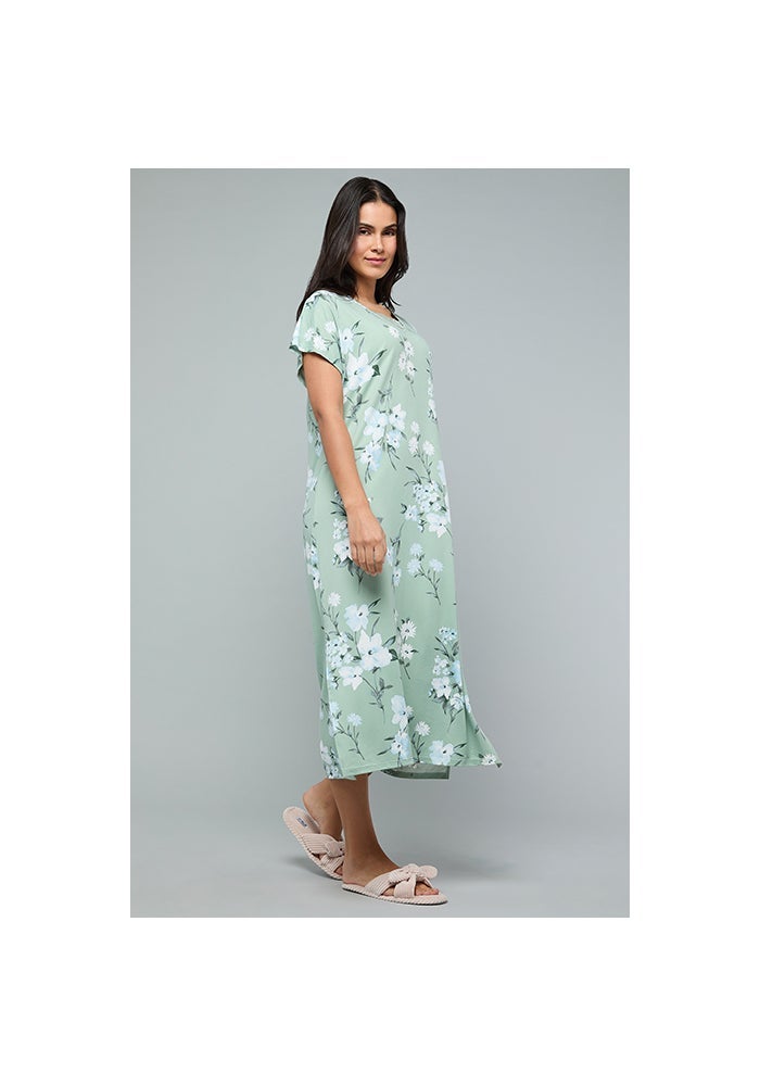 R&B Floral Print Nightdress with V-Neck and Short Sleeves - Image 4