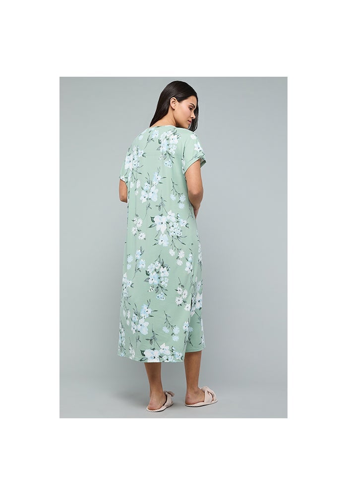 R&B Floral Print Nightdress with V-Neck and Short Sleeves - Image 5