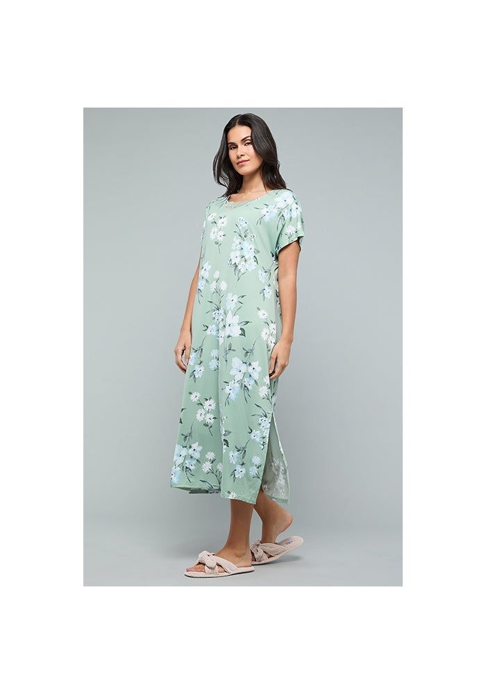 R&B Floral Print Nightdress with V-Neck and Short Sleeves - Image 3