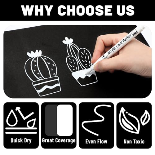 Pagather Acrylic White Paint Pens - 6 Pack 0.7mm Extra Fine White Paint Marker for Rock Painting, Wood, Metal, Fabric, Plastic, Canvas, Glass, Ceramic, Diy Crafts - Image 3