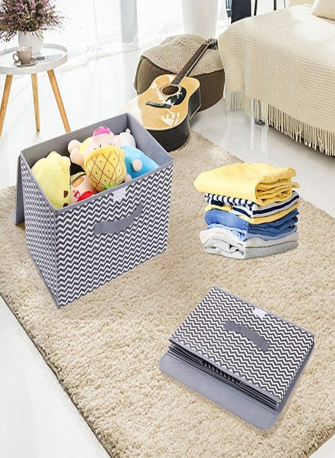 SKAIV 3 Pack Collapsible Stackable Storage Bins with Lids Foldable Fabric Linen Storage Boxes Cube, Closet Organizer Baskets with Handle for Home Bedroom (Grey - Wave) - Image 2