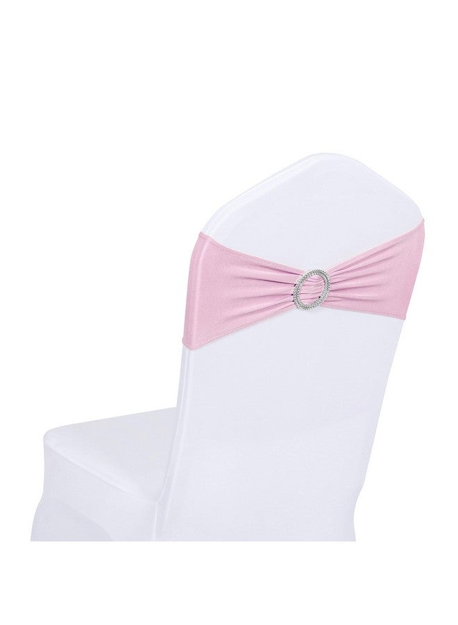 Obstal 50 PCS Spandex Stretch Chair Sashes Bows for Wedding Reception- Universal Elastic Chair Cover Bands with Buckle Slider for Banquet, Party, Hotel Event Decorations Light Pink Sashes - Image 1