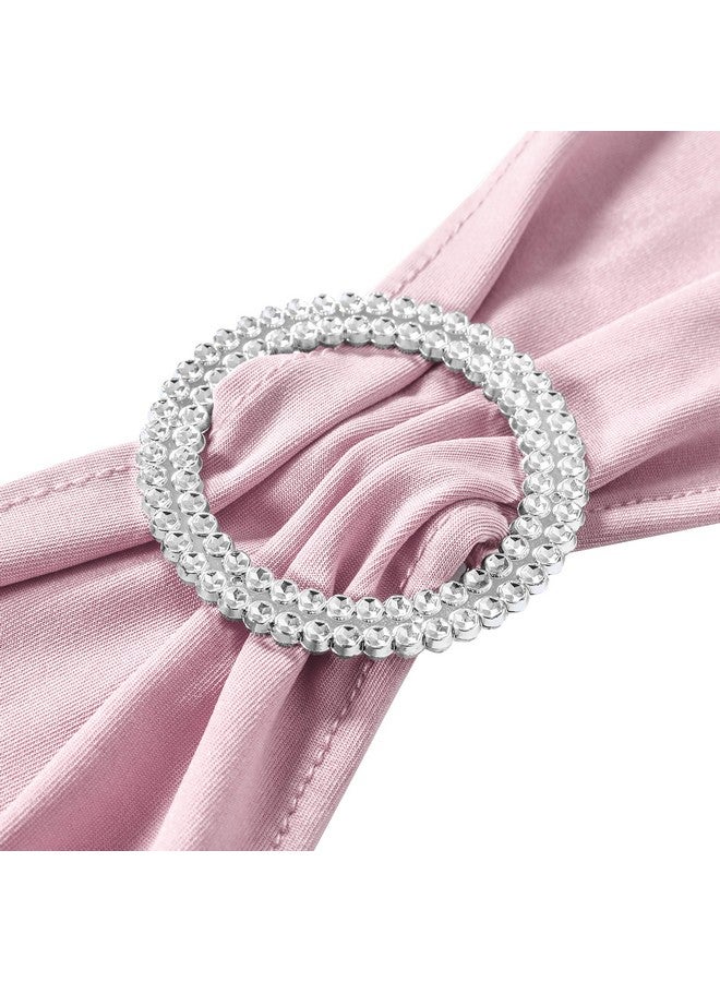 Obstal 50 PCS Spandex Stretch Chair Sashes Bows for Wedding Reception- Universal Elastic Chair Cover Bands with Buckle Slider for Banquet, Party, Hotel Event Decorations Light Pink Sashes - Image 2