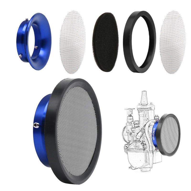Carburetor Carb Velocity Stack Air Filter Cleaner Modified Trumpet Aluminum Alloy with Sponge Filter Steel Mesh for PWK2130mm Short Fast Intake Suggest for Small Displacement Blue50mm