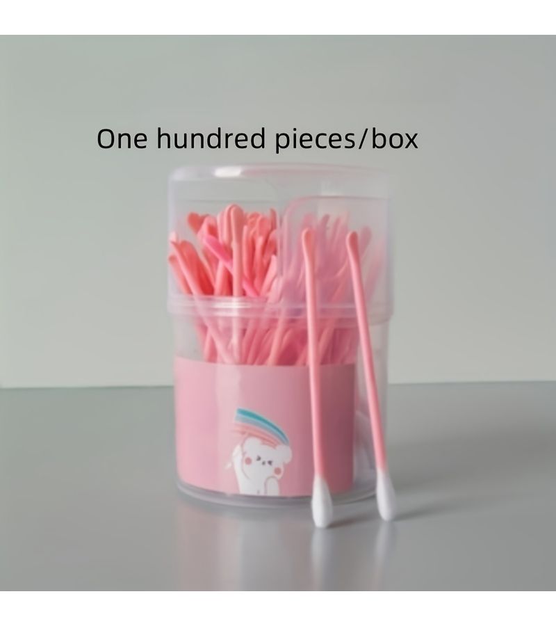 Blue 100pcs Cotton Swab Ear Cleaning Sticks Disinfection Pottery Ear Spoons - Image 1
