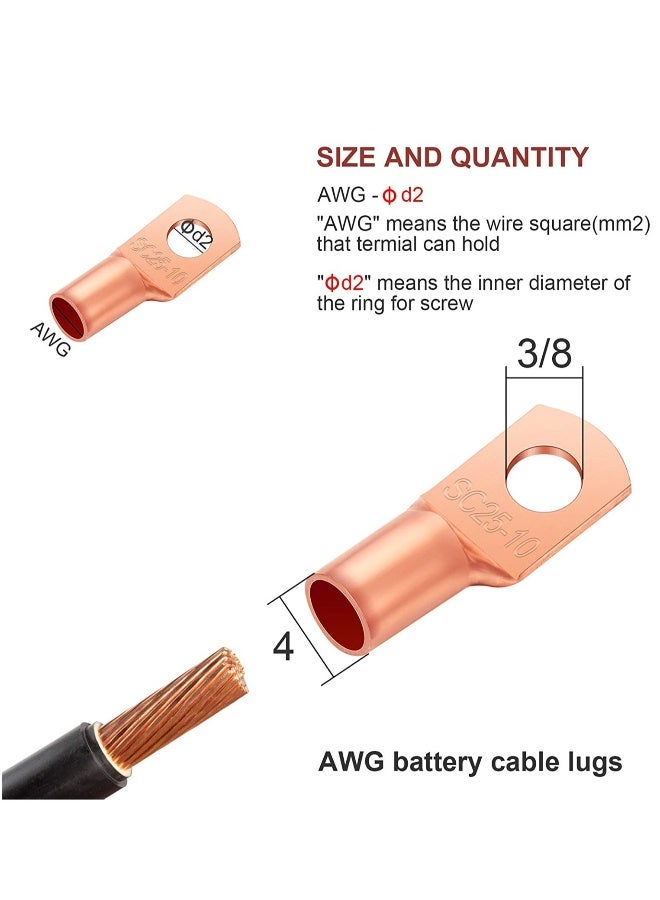170 Pieces Copper Battery Cable Ends 12 Sizes Battery Wire Lugs Eyelets Tubular Ring Terminal Connectors Sc Terminals for Automotive Supplies Awg4, Awg6, Awg8, Awg10, Awg12 (metal Color)  - Image 5