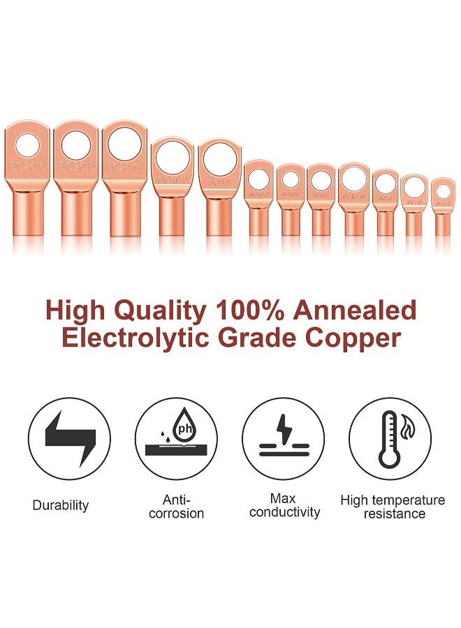 170 Pieces Copper Battery Cable Ends 12 Sizes Battery Wire Lugs Eyelets Tubular Ring Terminal Connectors Sc Terminals for Automotive Supplies Awg4, Awg6, Awg8, Awg10, Awg12 (metal Color)  - Image 4