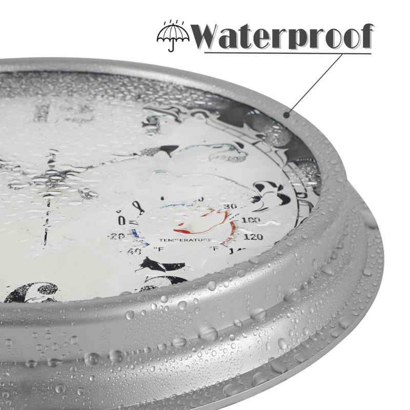 JENLYSTIME 16 Inch Silver Vintage Waterproof Indoor/Outdoor Wall Clock with Thermometer & Hygrometer, Large Numerals & Silent Sweep Movement - Ideal for Porch, Garden, Pool - Image 3