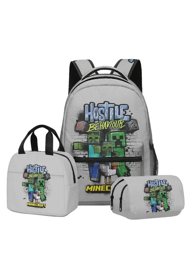 general 2025-2026 Minecraft Backpack Pencil Case Lunch Bag Three-piece Leisure Sports Travel Backpack Student School Backpack - Image 1