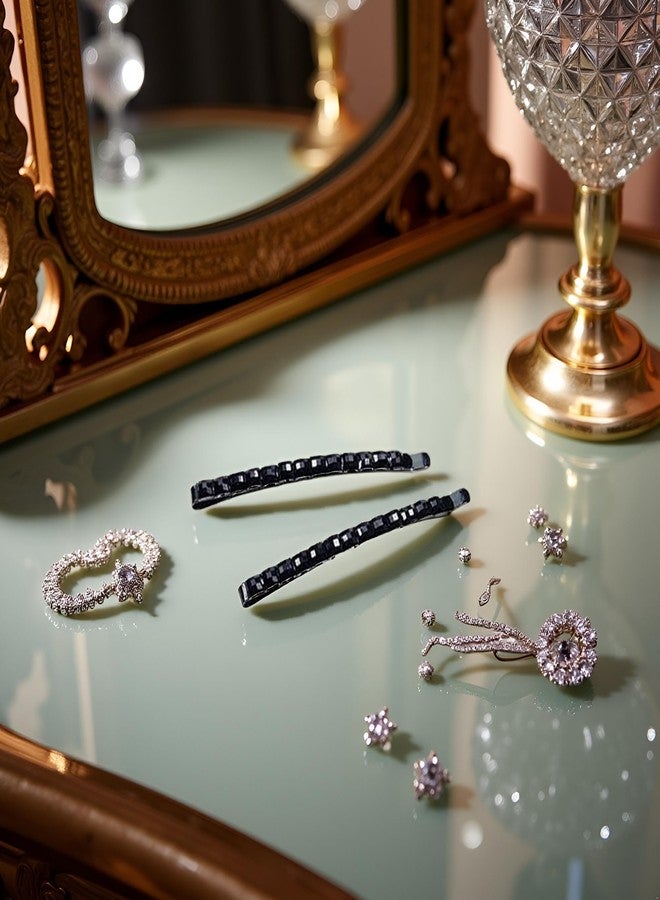 SquarezhenBo 2Pcs Black Rhinestone Barrettes,Crystal Diamond Bobby Pin,Shiny Hair Pin, Hairpin, Sparkly Hair Decoration for Women Clip Bangs Metal Hair Clip Hair Pins Hair Accessories - Image 5