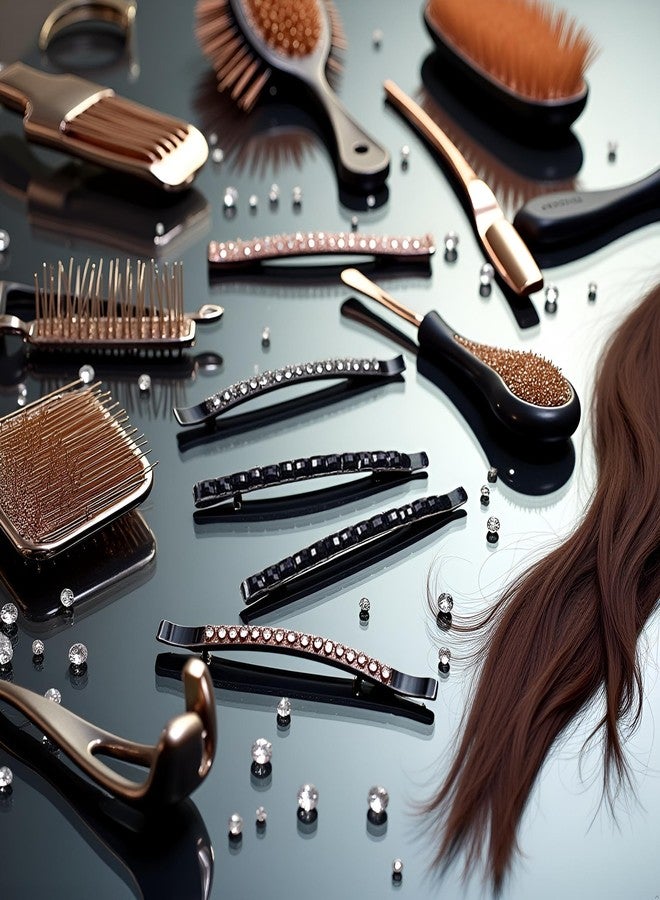 SquarezhenBo 2Pcs Black Rhinestone Barrettes,Crystal Diamond Bobby Pin,Shiny Hair Pin, Hairpin, Sparkly Hair Decoration for Women Clip Bangs Metal Hair Clip Hair Pins Hair Accessories - Image 2