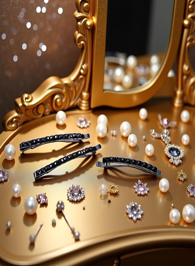 SquarezhenBo 2Pcs Black Rhinestone Barrettes,Crystal Diamond Bobby Pin,Shiny Hair Pin, Hairpin, Sparkly Hair Decoration for Women Clip Bangs Metal Hair Clip Hair Pins Hair Accessories - Image 3