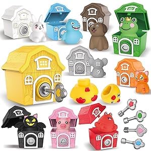 Grarain Toddler Learning Farm Barn Animals Toys Includes 10 Animals 10 Barns10 Keys Montessori Counting Matching Sorting Educational Farm Animal Toys for Kids - Image 1