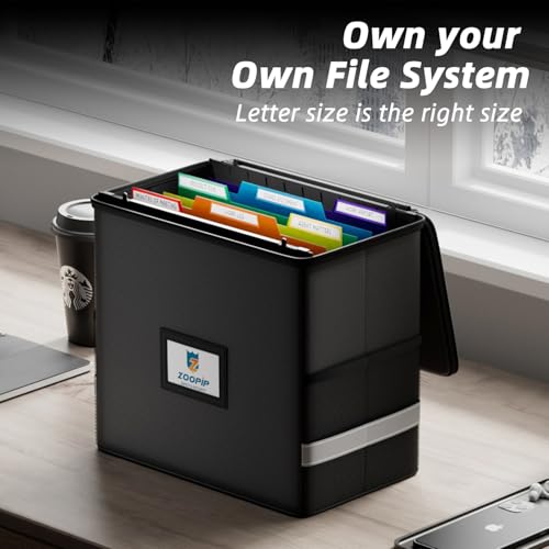 ZOOPIP Fireproof File Box with Hanging File Folders, 7x1.2 Accordion Pockets, Hanging File Organizer for Letter Size, Retractable Hook, 1/3-Cut Tab (Folders+Box-12.6''*7.8''*9.8'') - Image 3