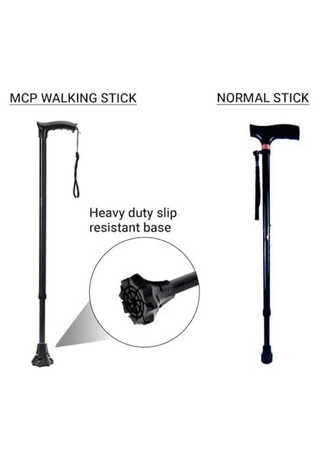 MCP Strong Walking Stick With Adjustable Height, Mild-Steel Body, Light Weight For Men/Women, Patients, Old People With Self Standing Base (Black)  - Image 5