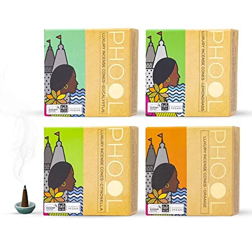 PHOOL LUXURY INCENSE Natural Incense Cones (Bundle Pack Of 4) I Citral Fragrances - Citronella, Eucalyptus, Lemongrass, Orange I 100% Organic Dhoop Cones | Natural Mosquito Repellents - Image 1