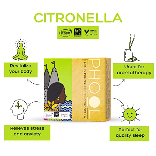 PHOOL LUXURY INCENSE Natural Incense Cones (Bundle Pack Of 4) I Citral Fragrances - Citronella, Eucalyptus, Lemongrass, Orange I 100% Organic Dhoop Cones | Natural Mosquito Repellents - Image 2