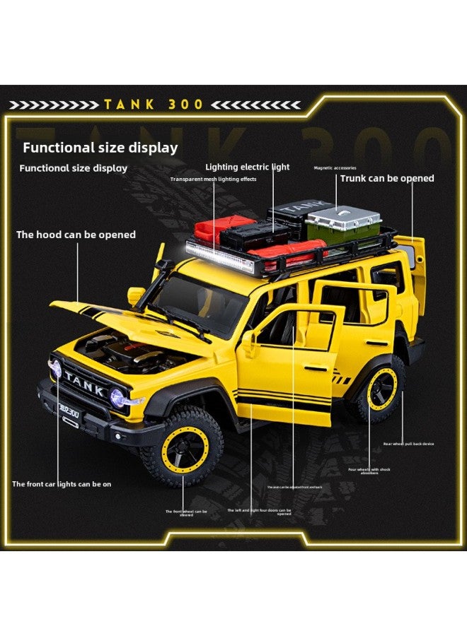 Tank 300 Model 1:24 Alloy Pull-back Car Children's Sound And Light Door Opening Toy Simulation Car Model Ornaments Off-road Vehicle-Color:Tank 300 Modified Version-black - Image 4