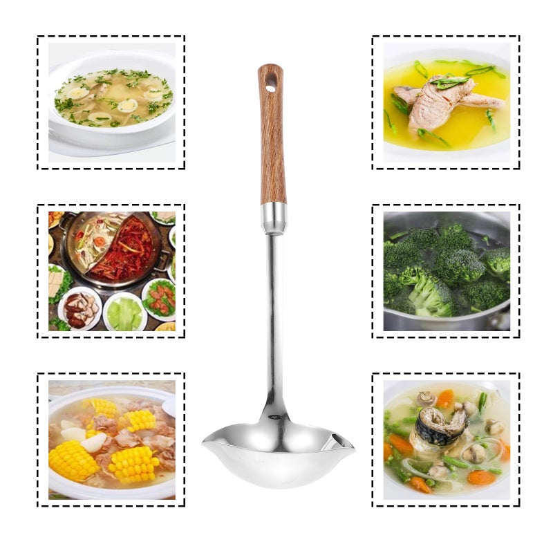 Household Oil Filter Soup Spoon Wood and Silicone Oil Separator Scoop Kitchen Tool - Image 3