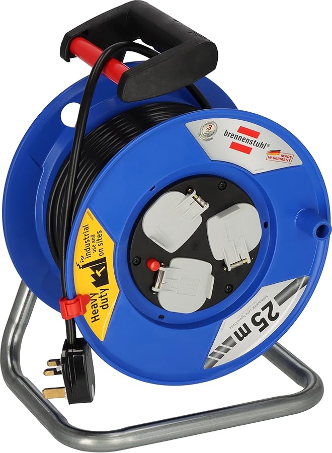 erorex Garant 25 M Cable Reel 3 Way Bs With Steel Tube Frame And Ergonomic Handle Made In Germany  - Image 1