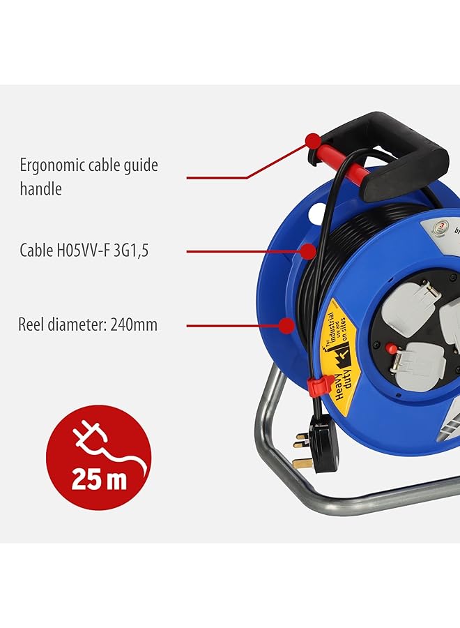 erorex Garant 25 M Cable Reel 3 Way Bs With Steel Tube Frame And Ergonomic Handle Made In Germany  - Image 3