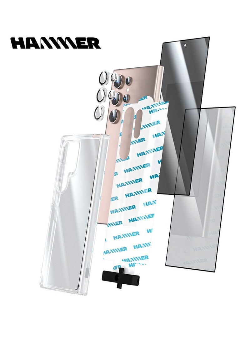 Samsung S25 ULTRA Complete Hammer Package, Anti-yellowing, Drop-resistant, Slim Crystal Case, Full Lens Protection, Anti-scratch Comes with 2 Clear Front Protectors and a Cover