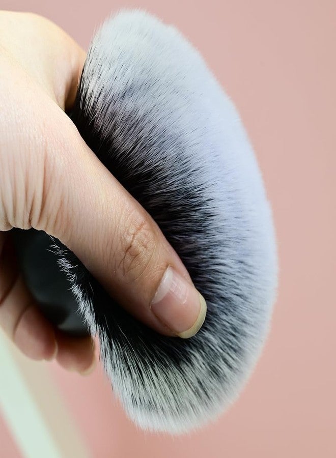 كوشين مجموعة فرش كابوكي بيضاوية فائقة النعومة من كوشين مكونة من قطعتين - فرش مكياج كثيفة الشعيرات، لتطبيق بودرة الوجه والجسم والكريم وأحمر الخدود ومستحضرات التسمير الذاتي (أسود) - Image 3