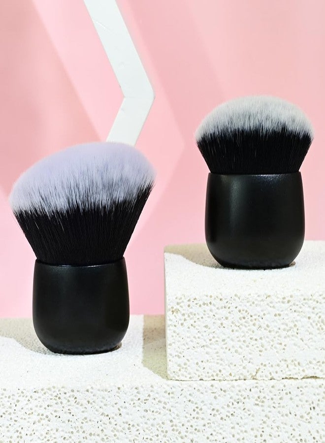 كوشين مجموعة فرش كابوكي بيضاوية فائقة النعومة من كوشين مكونة من قطعتين - فرش مكياج كثيفة الشعيرات، لتطبيق بودرة الوجه والجسم والكريم وأحمر الخدود ومستحضرات التسمير الذاتي (أسود) - Image 1