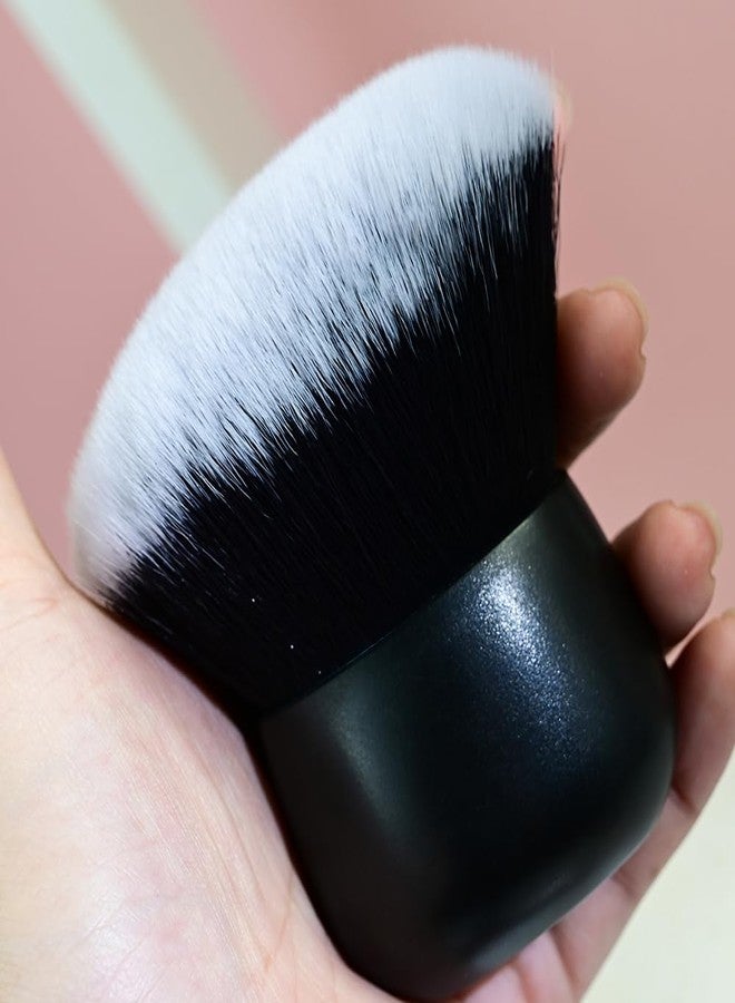 كوشين مجموعة فرش كابوكي بيضاوية فائقة النعومة من كوشين مكونة من قطعتين - فرش مكياج كثيفة الشعيرات، لتطبيق بودرة الوجه والجسم والكريم وأحمر الخدود ومستحضرات التسمير الذاتي (أسود) - Image 5