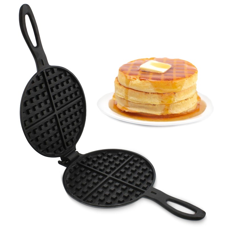 Lot45 Cast Iron Waffle Maker Pan  6in Stove Top Waffle Iron Cookware Portable Camping Breakfast Maker for Stovetop