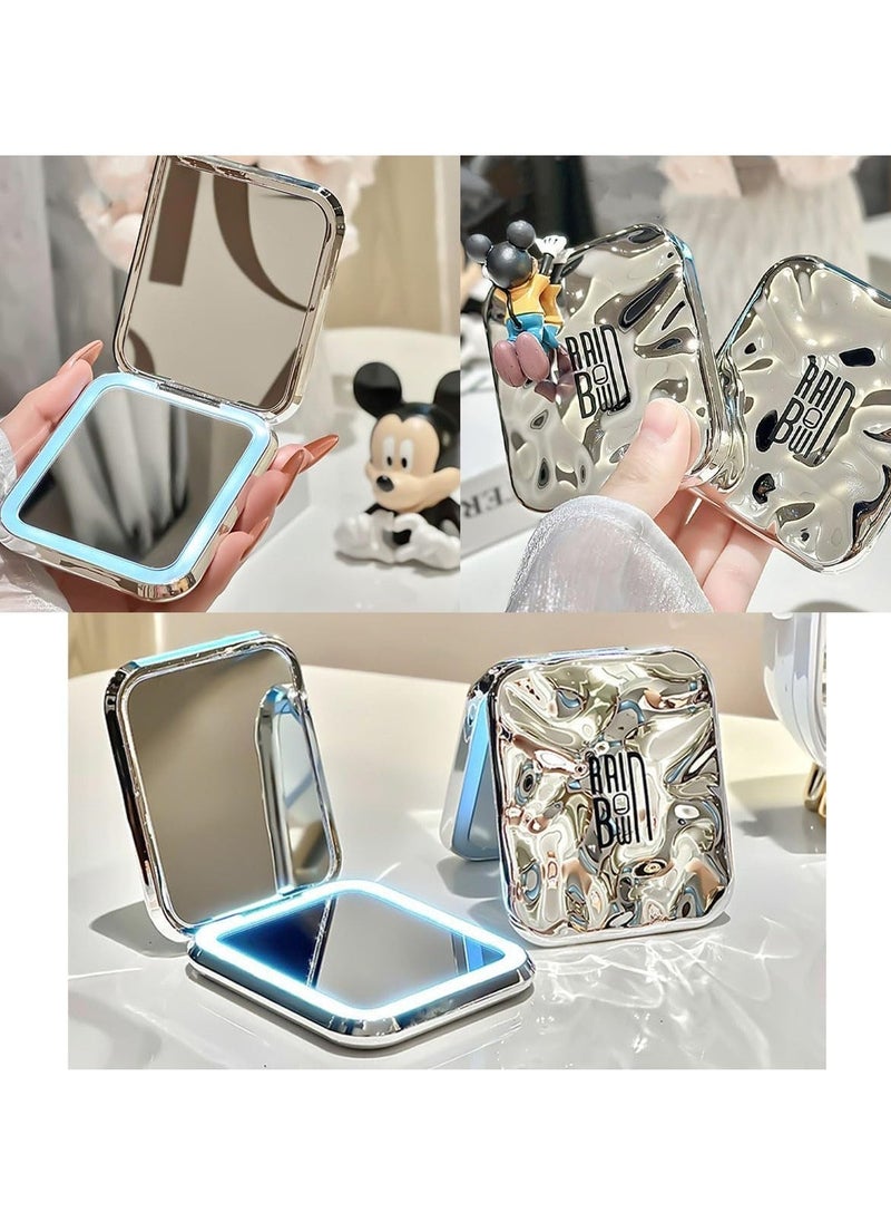 Generic - Compact LED Lighted Makeup Mirror - 3.4 x 2.9 Inch Foldable Mirror with Lights, Magnification Feature - Portable Illuminated Vanity Mirror for Makeup - Image 1