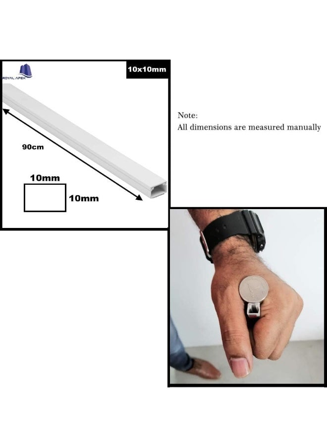 Royal Apex 90Cm Square Cable Box Self Adhesive Pvc Trunking White Wall Cord Cover Cable Concealer On-Wall Wire Cover Paintable Cable Management Raceway To Hide Wires Pack Of 3 10X10 Mm  - Image 2