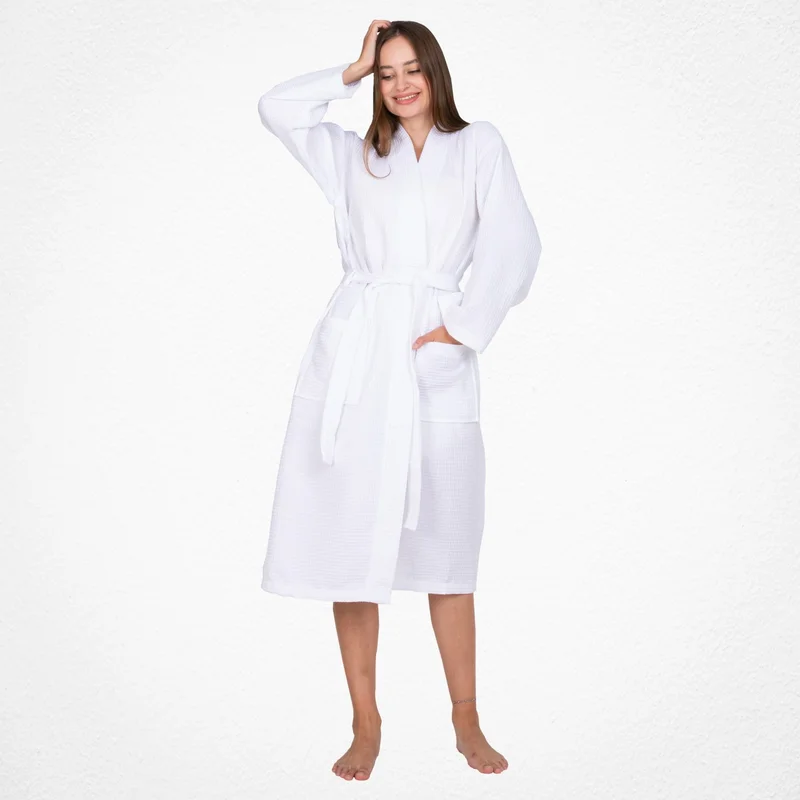 كاكا Women's 100% Cotton 4 Seasons White Pique Dressing Gown & Bathrobe