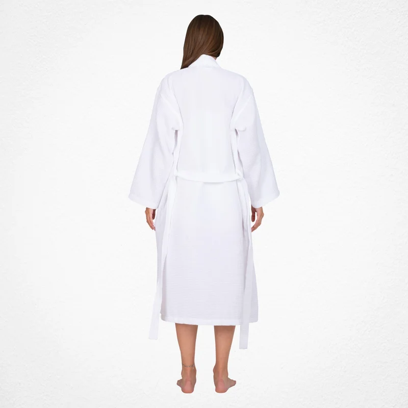 كاكا Women's 100% Cotton 4 Seasons White Pique Dressing Gown & Bathrobe