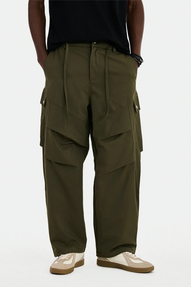 SNITCH Olive Solid Loose Fit Streetwear Cargo