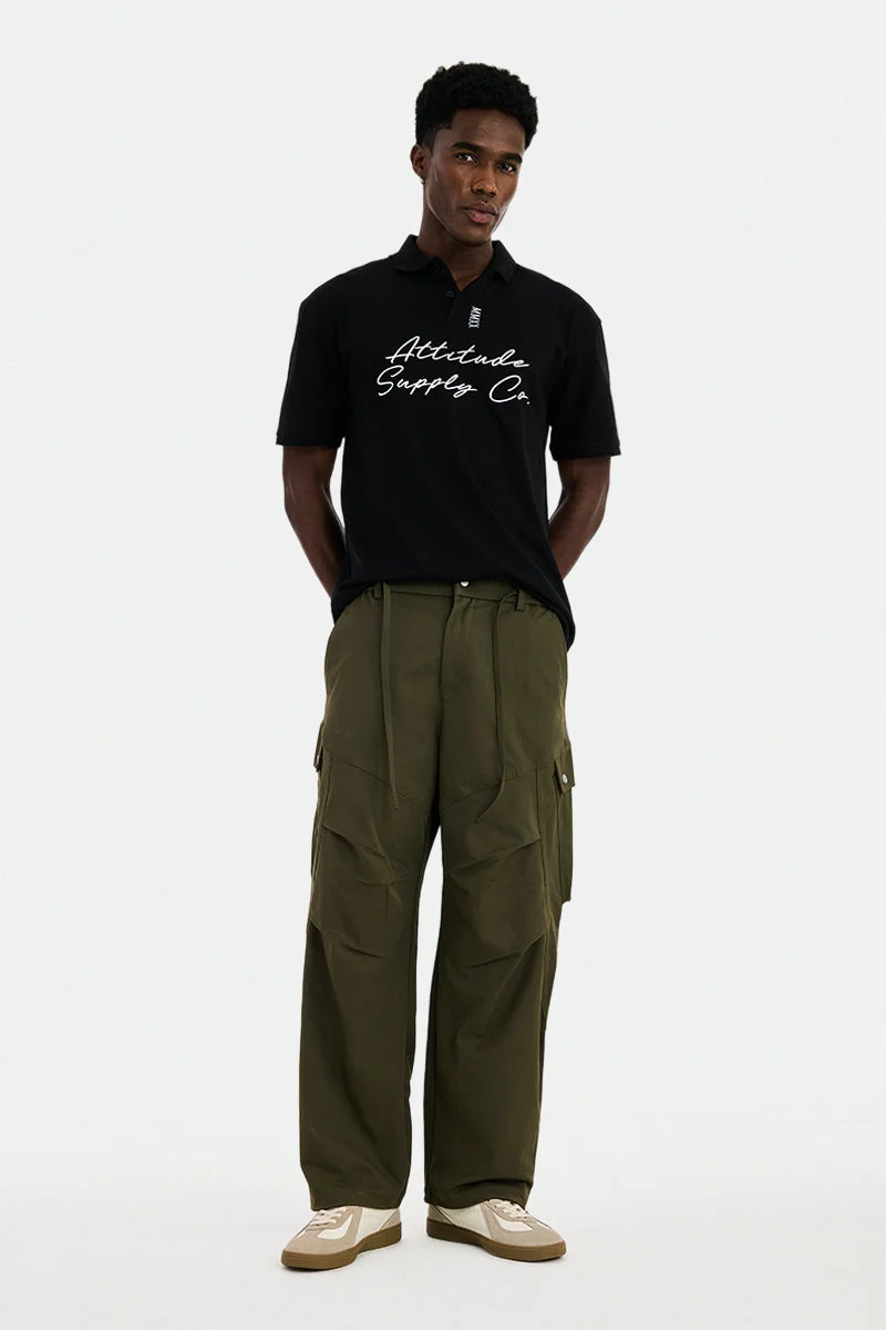 SNITCH Olive Solid Loose Fit Streetwear Cargo