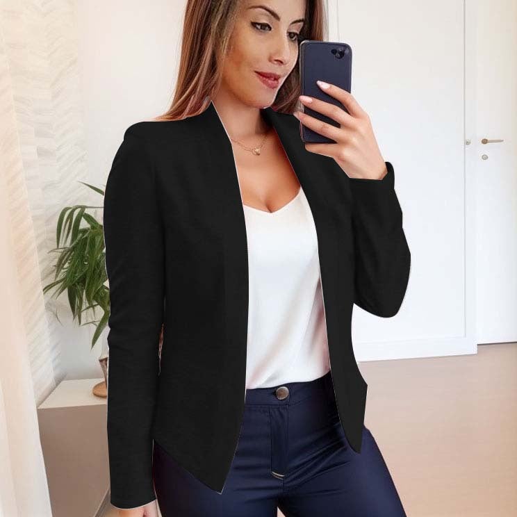 Cross-border autumn new 2023 Amazon hot womens cardigan top long sleeve solid color casual small coat women Black 